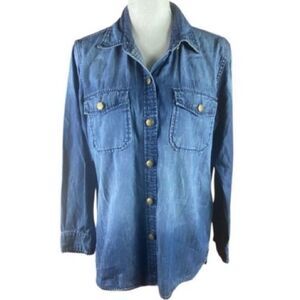 Current/Elliot Womens Blue Denim Studded The Perfect Button Up Shirt Size 3